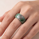 Green Jade Band Ring with Silver Longevity Medallion - 图片 7