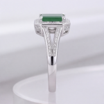 Emerald-Cut Green Jade Halo Ring in Rhodium-Plated Sterling Silver - Image 6