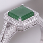 Emerald-Cut Green Jade Halo Ring in Rhodium-Plated Sterling Silver - Image 4