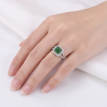 Emerald-Cut Green Jade Halo Ring in Rhodium-Plated Sterling Silver - Image 5