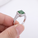 Emerald-Cut Green Jade Halo Ring in Rhodium-Plated Sterling Silver - Image 8