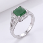 Emerald-Cut Green Jade Halo Ring in Rhodium-Plated Sterling Silver