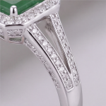 Emerald-Cut Green Jade Halo Ring in Rhodium-Plated Sterling Silver - Image 9