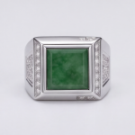 Men's Square Green Jade Signet Ring in Rhodium-Plated Sterling Silver - Image 9