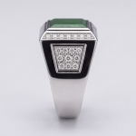 Men's Square Green Jade Signet Ring in Rhodium-Plated Sterling Silver - Image 7