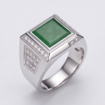 Men's Square Green Jade Signet Ring in Rhodium-Plated Sterling Silver