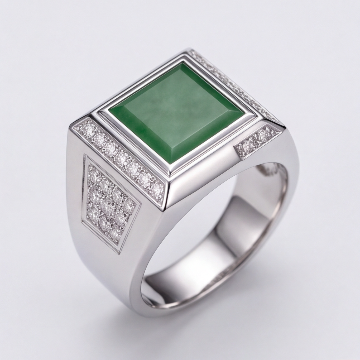 1786352971_cd15b890-3 Men's Square Green Jade Signet Ring in Rhodium-Plated Sterling Silver - Image 1
