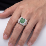 Men's Square Green Jade Signet Ring in Rhodium-Plated Sterling Silver - Image 5