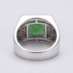 Men's Square Green Jade Signet Ring in Rhodium-Plated Sterling Silver - Image 10
