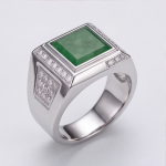 Men's Square Green Jade Signet Ring in Rhodium-Plated Sterling Silver - Image 4