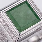 Men's Square Green Jade Signet Ring in Rhodium-Plated Sterling Silver - Image 3