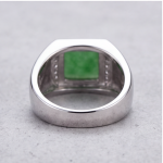 Men's Green Jade Ring with Pave Shoulders in Rhodium-Plated Sterling Silver - Image 4