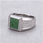 Men's Green Jade Ring with Pave Shoulders in Rhodium-Plated Sterling Silver - Image 3
