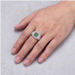 Men's Green Jade Ring with Pave Shoulders in Rhodium-Plated Sterling Silver - Image 2