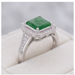 Octagonal Green Jade Halo Ring in Rhodium-Plated Sterling Silver - Image 7