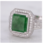 Octagonal Green Jade Halo Ring in Rhodium-Plated Sterling Silver - Image 6