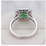 Octagonal Green Jade Halo Ring in Rhodium-Plated Sterling Silver - Image 4