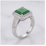 Octagonal Green Jade Halo Ring in Rhodium-Plated Sterling Silver