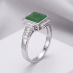 Art Deco Square Green Jade Ring with Baguette Accents in Rhodium-Plated Sterling Silver - Image 7
