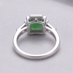 Art Deco Square Green Jade Ring with Baguette Accents in Rhodium-Plated Sterling Silver - Image 3