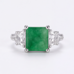 Three-Stone Green Jade and Trillion Cubic Zirconia Ring in Rhodium-Plated Sterling Silver - Image 6