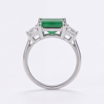 Three-Stone Green Jade and Trillion Cubic Zirconia Ring in Rhodium-Plated Sterling Silver - Image 7