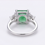 Three-Stone Green Jade and Trillion Cubic Zirconia Ring in Rhodium-Plated Sterling Silver - Image 4