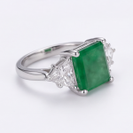 Three-Stone Green Jade and Trillion Cubic Zirconia Ring in Rhodium-Plated Sterling Silver - Image 3