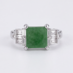 Rectangular Green Jade Ring with Stepped Baguette Shoulders in Rhodium-Plated Sterling Silver - Image 6