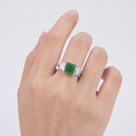 Rectangular Green Jade Ring with Stepped Baguette Shoulders in Rhodium-Plated Sterling Silver - Image 8