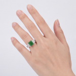 Rectangular Green Jade Ring with Stepped Baguette Shoulders in Rhodium-Plated Sterling Silver - Image 5