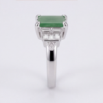 Rectangular Green Jade Ring with Stepped Baguette Shoulders in Rhodium-Plated Sterling Silver - Image 4