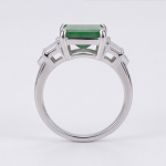 Rectangular Green Jade Ring with Stepped Baguette Shoulders in Rhodium-Plated Sterling Silver - Image 3