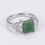 Rectangular Green Jade Ring with Stepped Baguette Shoulders in Rhodium-Plated Sterling Silver - Image 7