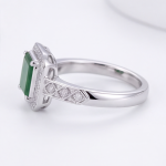 Square Green Jade Halo Ring with Crossover Pave Shoulders in Rhodium-Plated Sterling Silver - Image 6