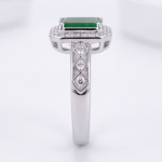 Square Green Jade Halo Ring with Crossover Pave Shoulders in Rhodium-Plated Sterling Silver - Image 4