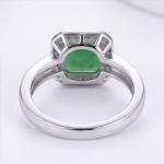 Square Green Jade Halo Ring with Crossover Pave Shoulders in Rhodium-Plated Sterling Silver - Image 9