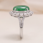 Oval Green Jade Cabochon Cluster Ring in Rhodium-Plated Sterling Silver - Image 7
