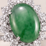 Oval Green Jade Cabochon Cluster Ring in Rhodium-Plated Sterling Silver - Image 4