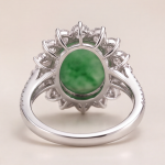 Oval Green Jade Cabochon Cluster Ring in Rhodium-Plated Sterling Silver - Image 6
