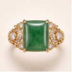 Emerald-Cut Green Jade Ring with Filigree Scroll Shoulders in Gold-Plated Sterling Silver - Image 7