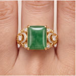 Emerald-Cut Green Jade Ring with Filigree Scroll Shoulders in Gold-Plated Sterling Silver - Image 8