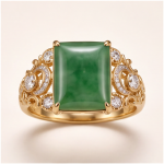 Emerald-Cut Green Jade Ring with Filigree Scroll Shoulders in Gold-Plated Sterling Silver - Image 6