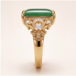 Emerald-Cut Green Jade Ring with Filigree Scroll Shoulders in Gold-Plated Sterling Silver - Image 3
