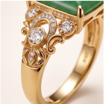 Emerald-Cut Green Jade Ring with Filigree Scroll Shoulders in Gold-Plated Sterling Silver - Image 4