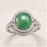 Round Green Jade Cabochon Swirl Halo Ring in Rhodium-Plated Sterling Silver - Image 10