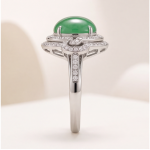Round Green Jade Cabochon Swirl Halo Ring in Rhodium-Plated Sterling Silver - Image 3