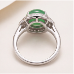 Round Green Jade Cabochon Swirl Halo Ring in Rhodium-Plated Sterling Silver - Image 7