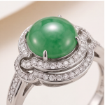 Round Green Jade Cabochon Swirl Halo Ring in Rhodium-Plated Sterling Silver - Image 6