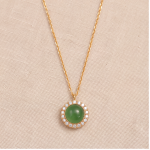 Petite Jade Cabochon Pendant with Pave Surroun